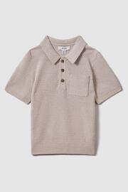 Reiss Oatmeal Melange Demetri Junior Textured Cotton Polo Shirt - Image 2 of 4