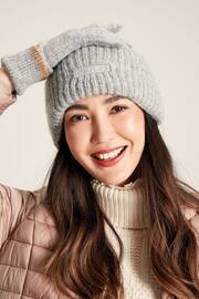 Joules Eloise Grey Marl Oversized Knitted Beanie Hat - Image 1 of 5
