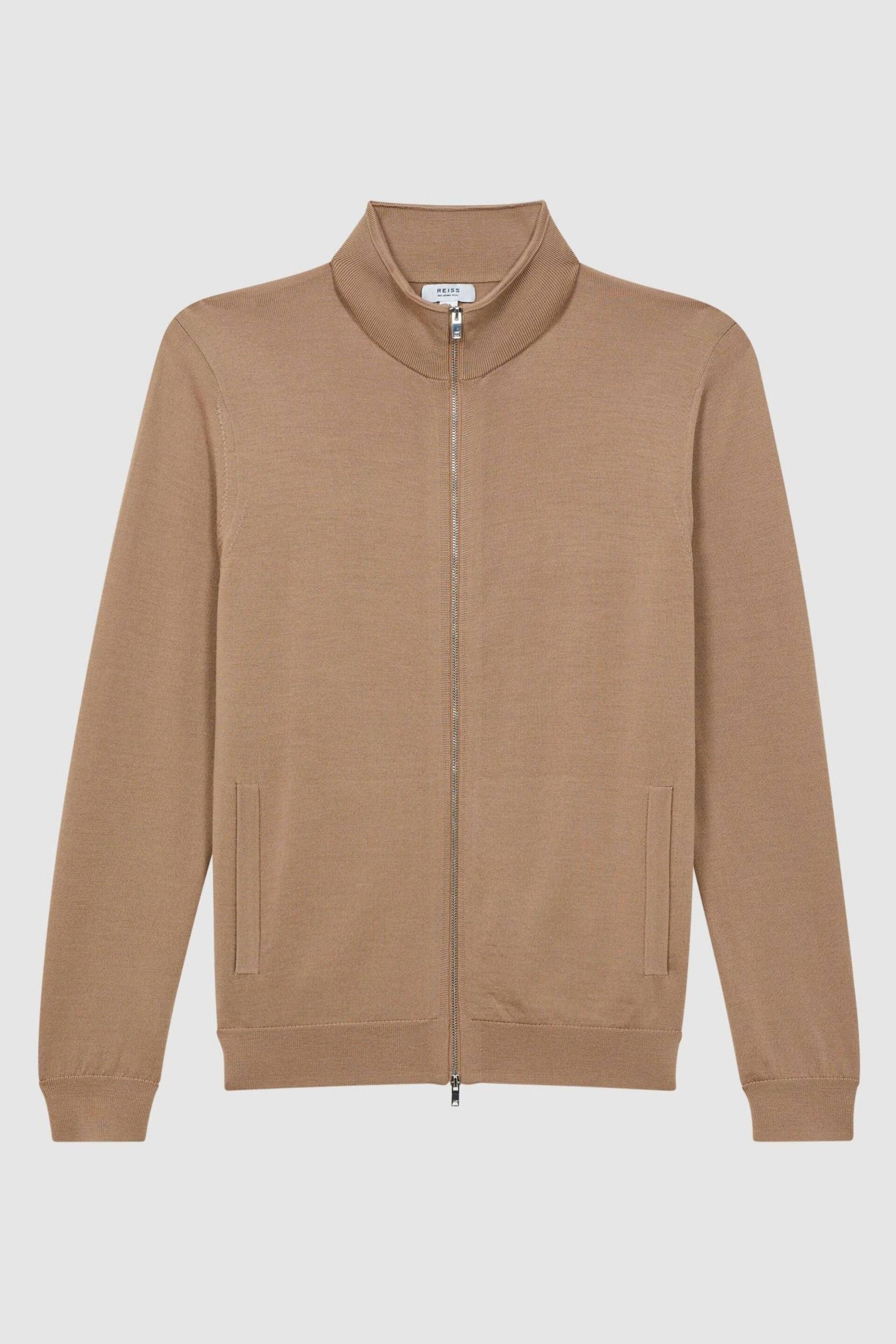 Reiss Camel Hampshire Merino Wool Funnel-Neck Jacket - Image 2 of 5