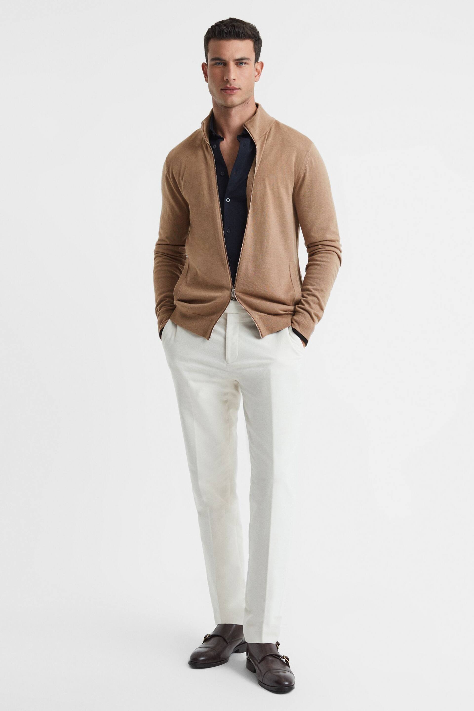 Reiss Camel Hampshire Merino Wool Funnel-Neck Jacket - Image 4 of 5