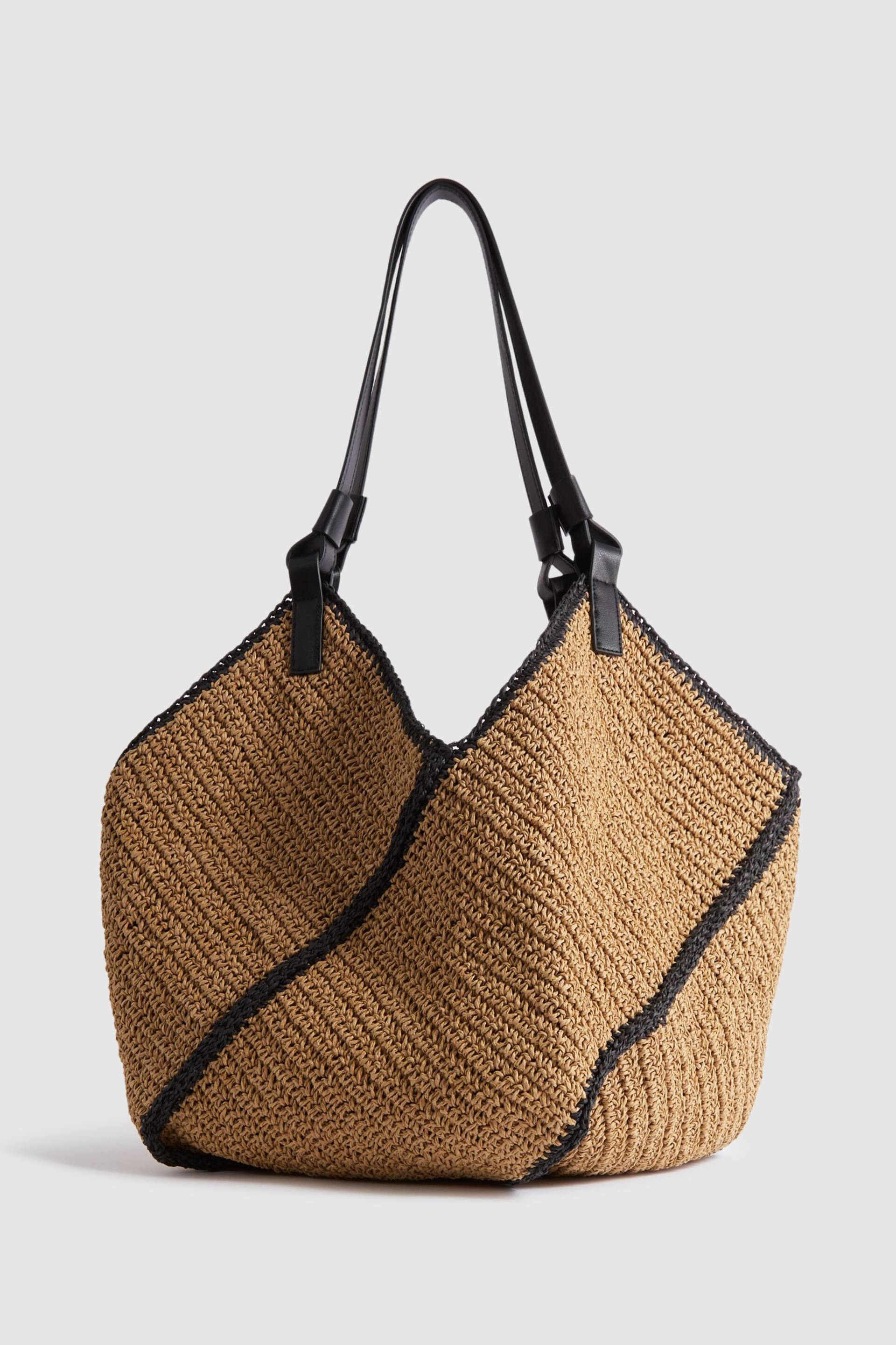 Reiss Natural Farrah Woven Diagonal Seam Tote Bag - Image 1 of 5