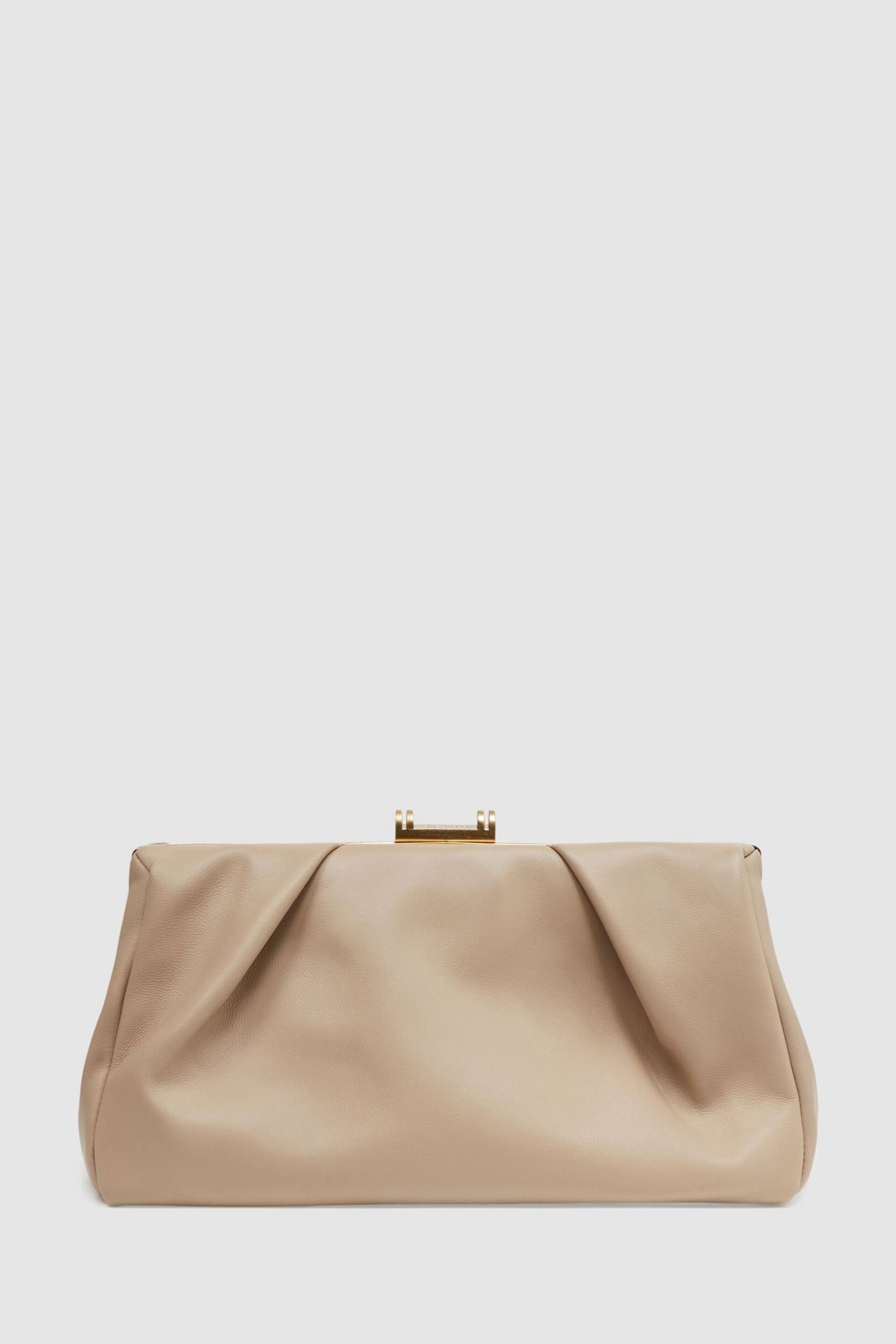 Reiss Taupe Madison Leather Clutch Bag - Image 1 of 5