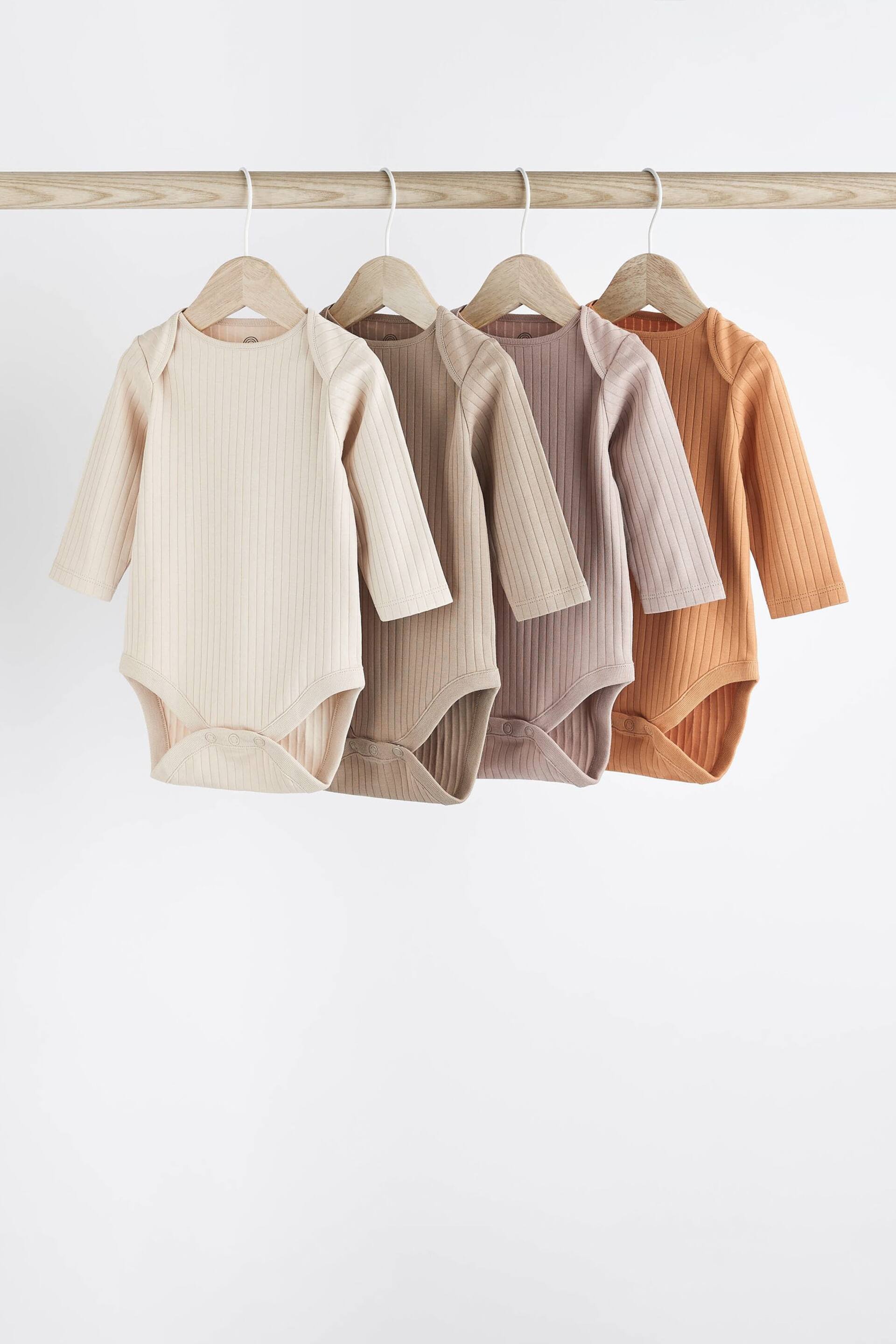 Multi Neutral Baby Long Sleeve Rib Bodysuits 4 Pack - Image 1 of 7