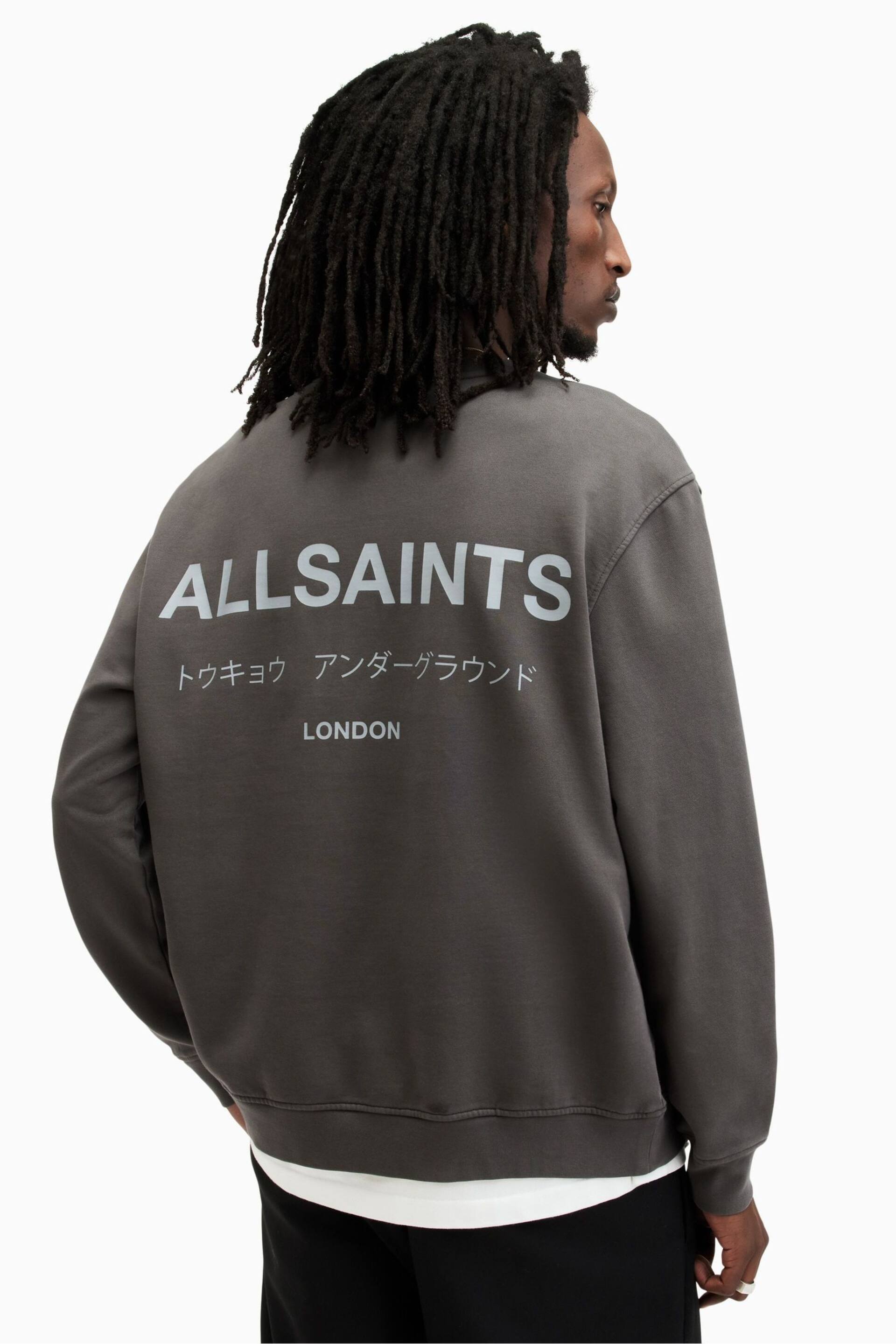 AllSaints Grey Underground Crew Jumper Sweatshirt - Image 2 of 7