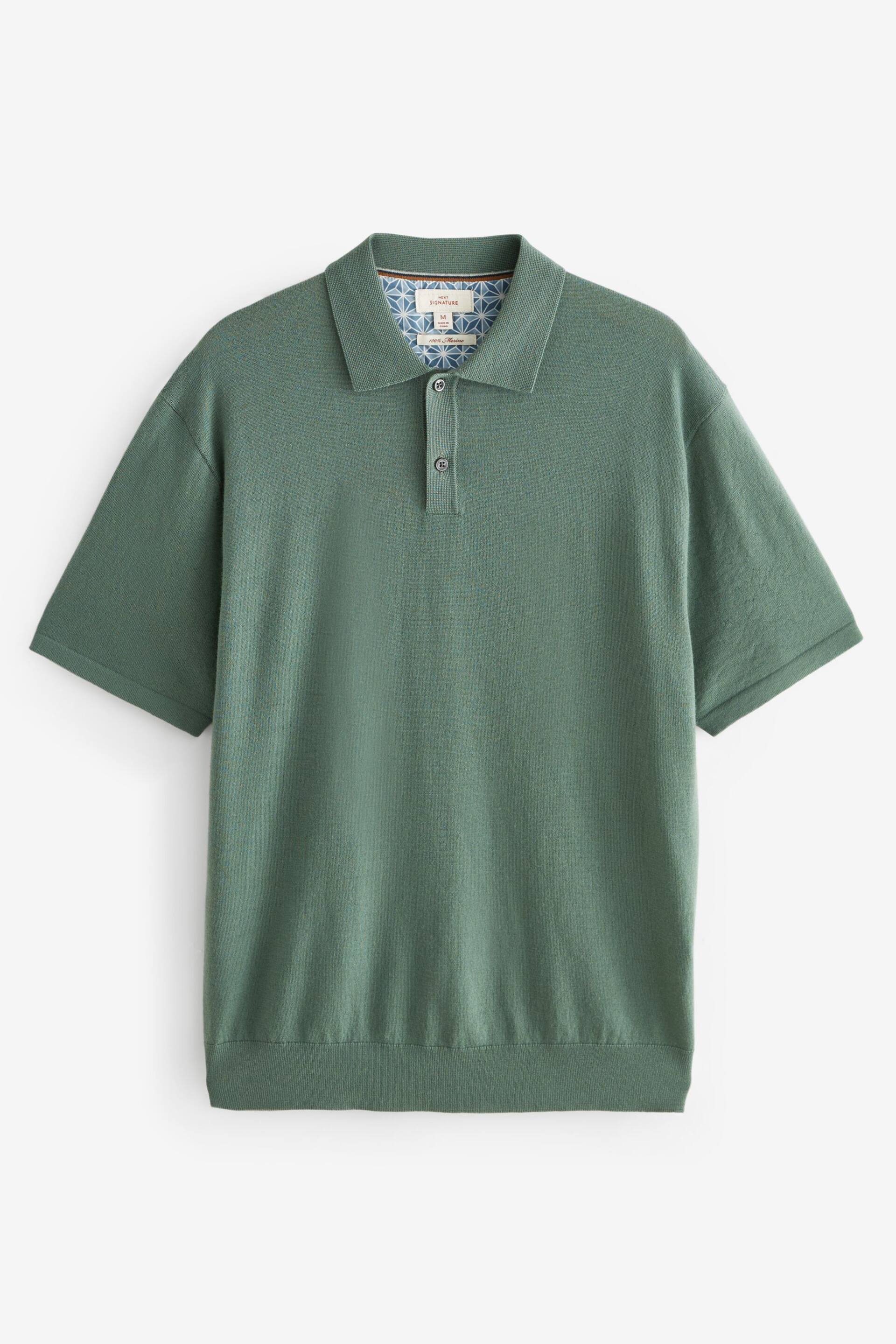 Sage Green Knitted Premium Merino Wool Regular Fit Polo Shirt - Image 2 of 4