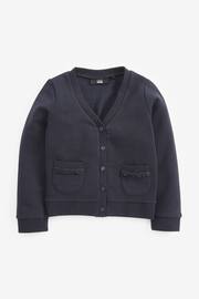 Navy Blue Cotton Rich Frill Pocket Jersey School Cardigan (3-16yrs) - Image 3 of 5