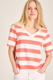 Joules Darcey Pink stripe V-Neck T-Shirt - Image 1 of 6