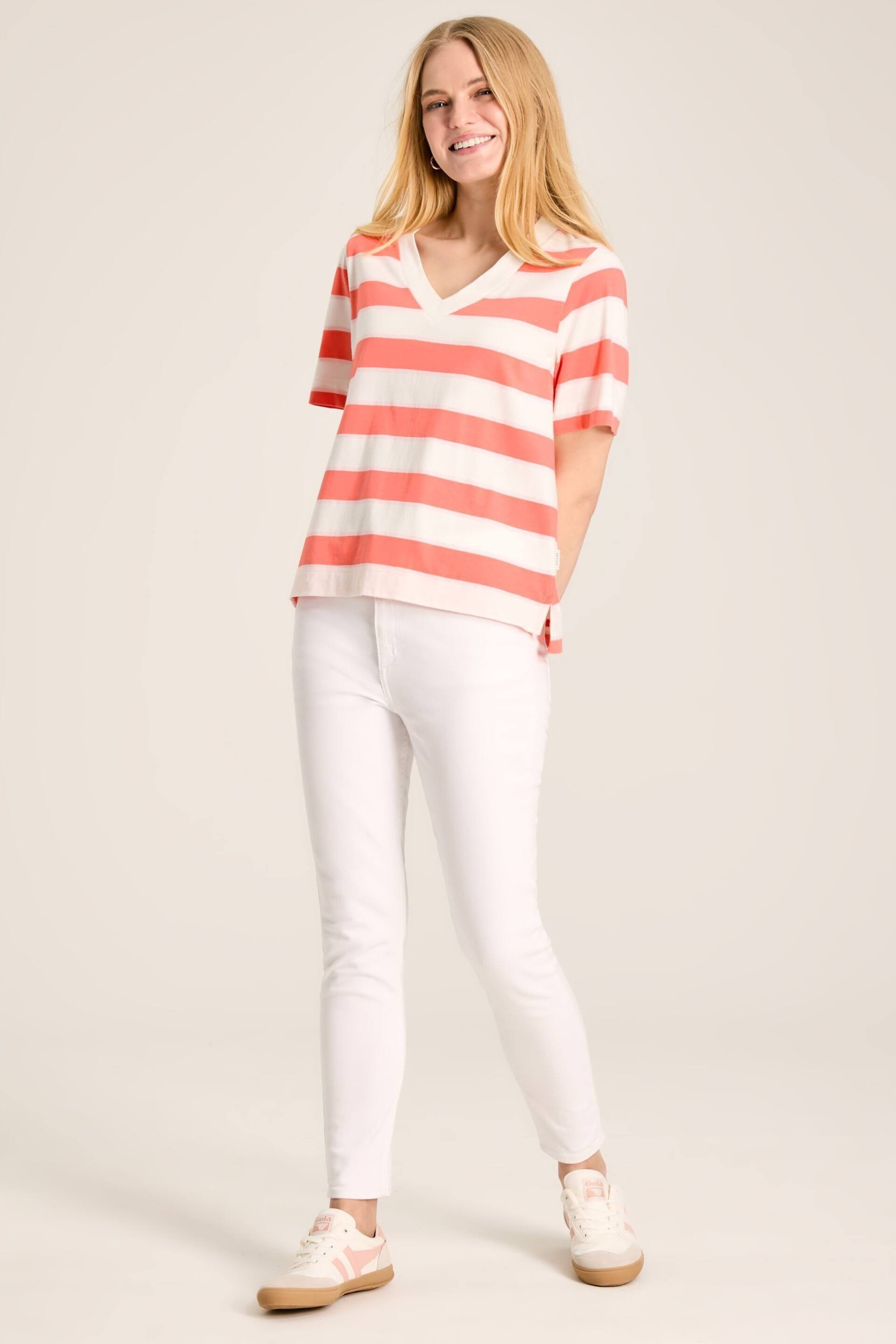 Joules Darcey Pink stripe V-Neck T-Shirt - Image 3 of 6