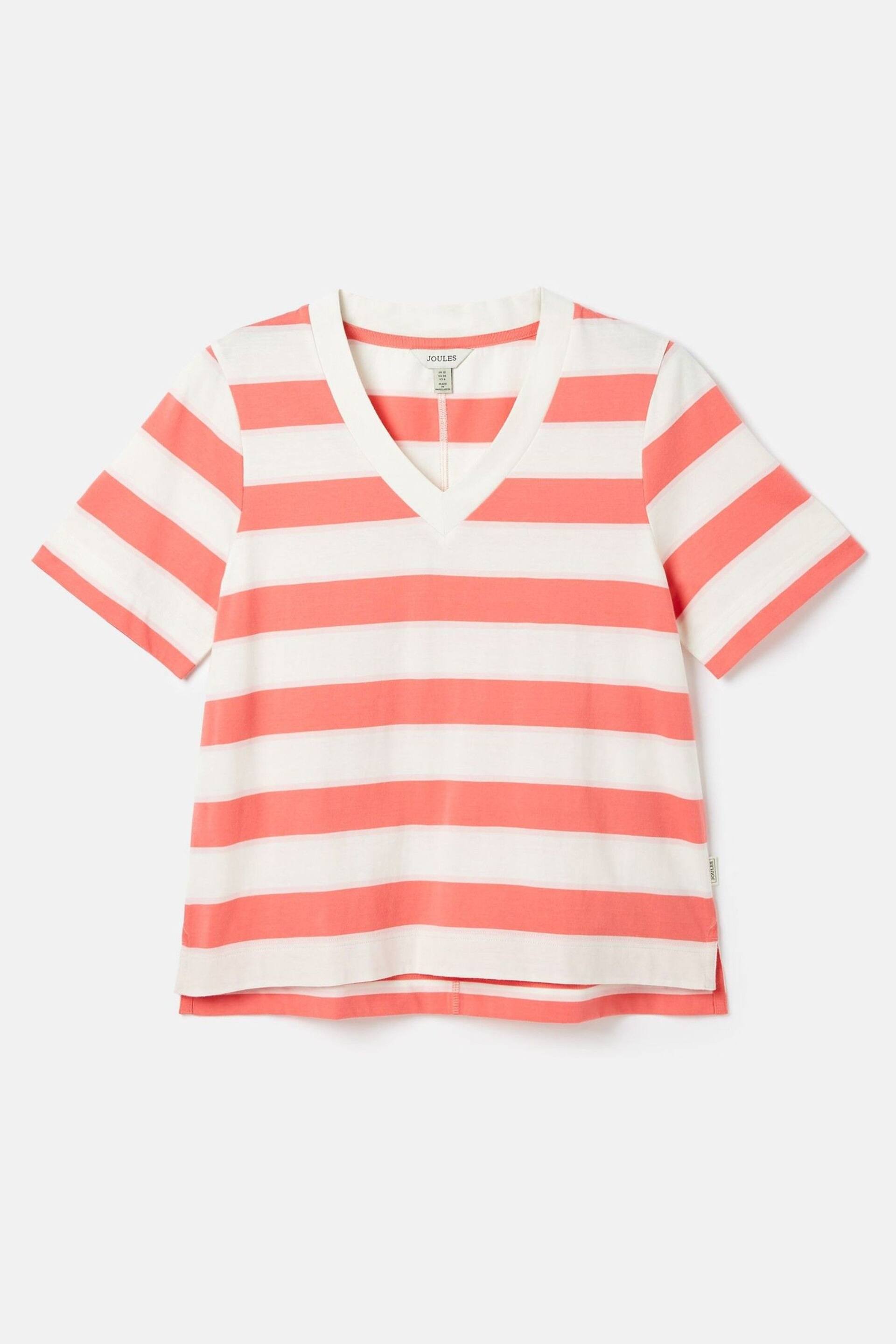Joules Darcey Pink stripe V-Neck T-Shirt - Image 6 of 6