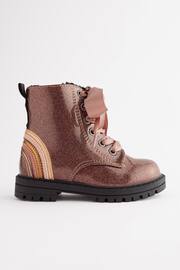 Rose Gold Pink Wide Fit (G) Warm Lined Lace-Up Boots - Image 2 of 11