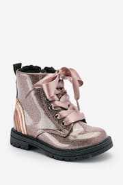 Rose Gold Pink Wide Fit (G) Warm Lined Lace-Up Boots - Image 3 of 11