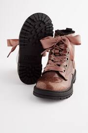 Rose Gold Pink Wide Fit (G) Warm Lined Lace-Up Boots - Image 7 of 11