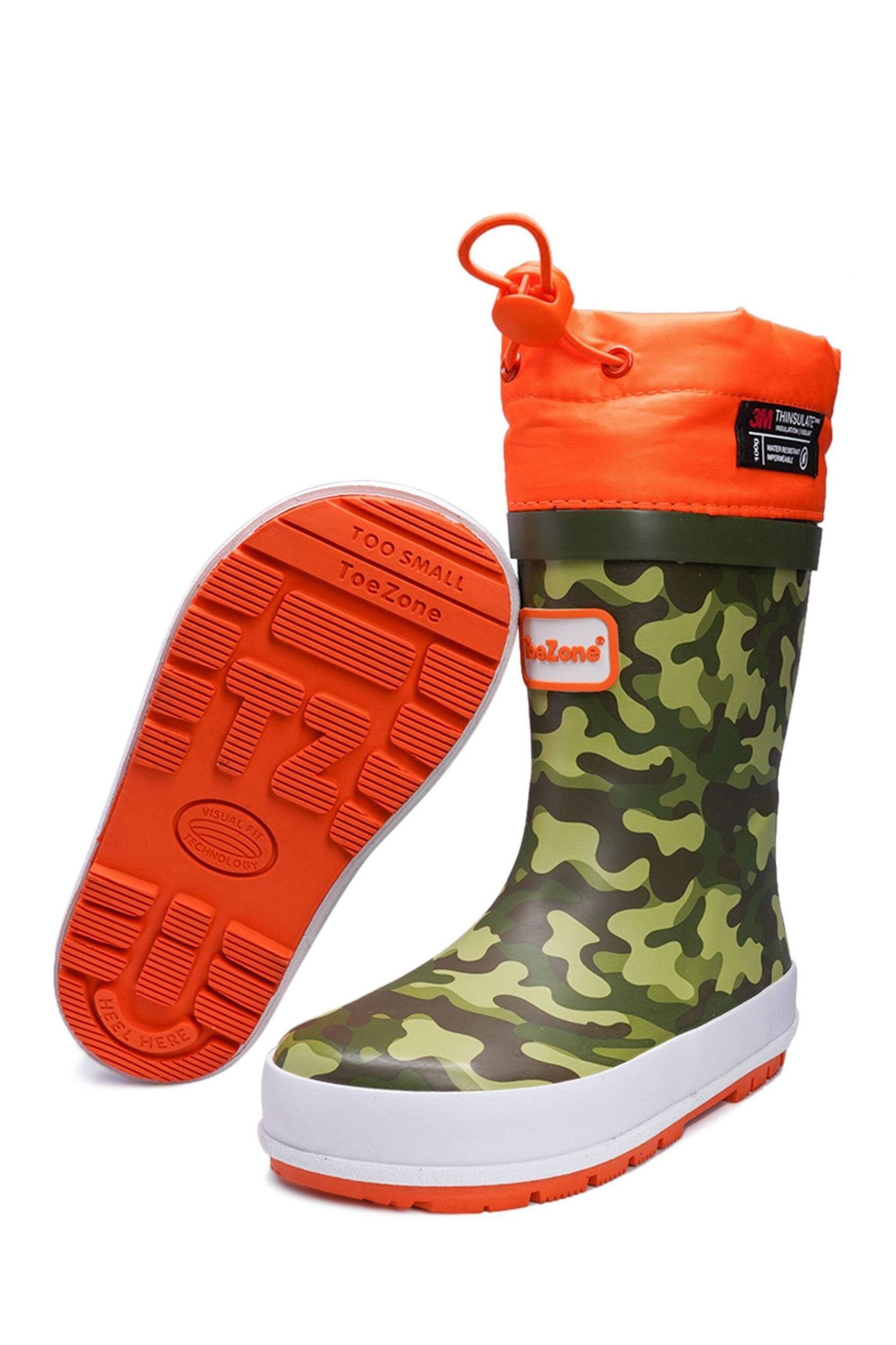 ToeZone Orange Tie Top Camo Wellies - Image 2 of 6