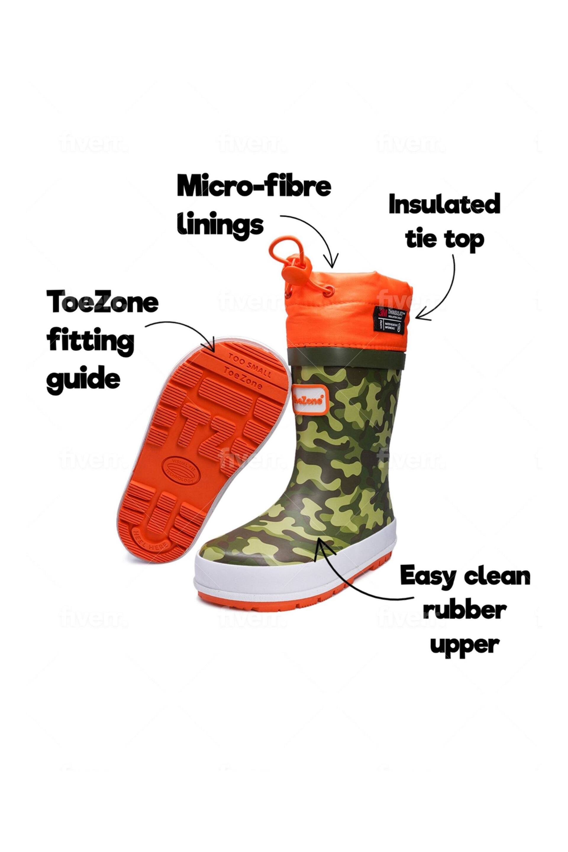 ToeZone Orange Tie Top Camo Wellies - Image 5 of 6