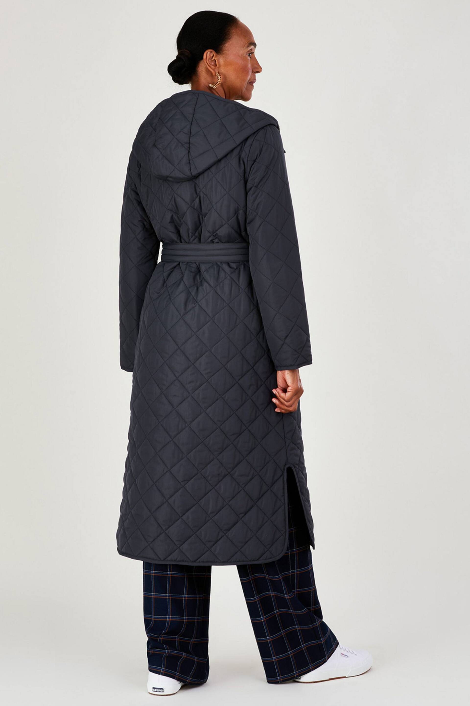 Monsoon Grey Quinn Quilted Hooded Longline Coat in Recycled Polyester - Image 2 of 4