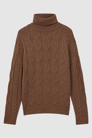 Reiss Tobacco Alston Cable Knitted Roll Neck Jumper - Image 2 of 5