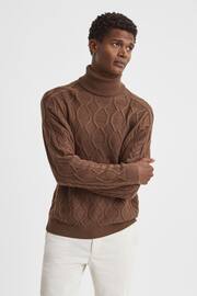 Reiss Tobacco Alston Cable Knitted Roll Neck Jumper - Image 5 of 5