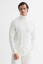 Reiss Ecru Alston Cable Knitted Roll Neck Jumper - Image 3 of 4