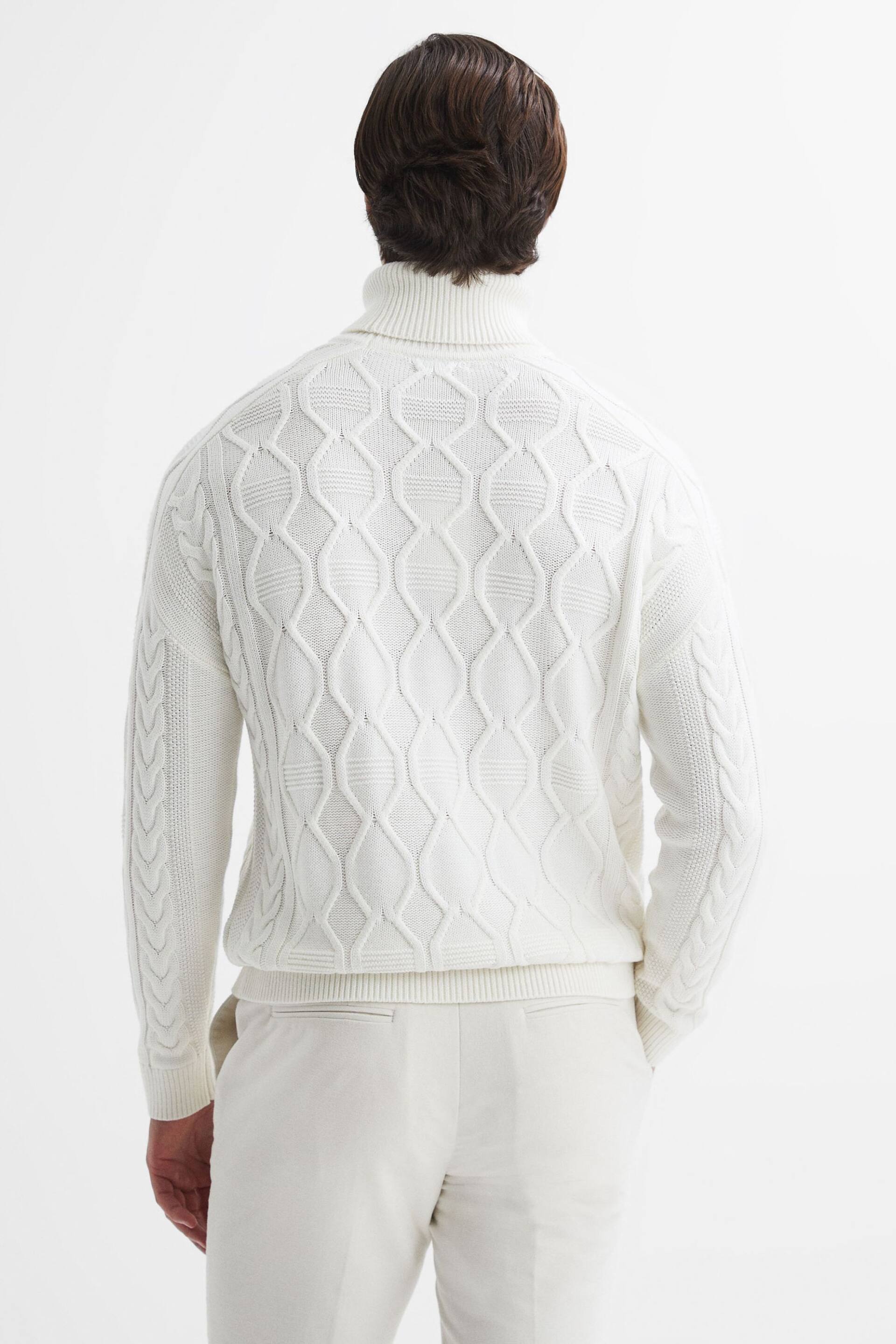 Reiss Ecru Alston Cable Knitted Roll Neck Jumper - Image 4 of 4