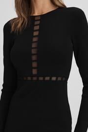 Reiss Black Sage Mesh Detail Midi Dress - Image 4 of 5