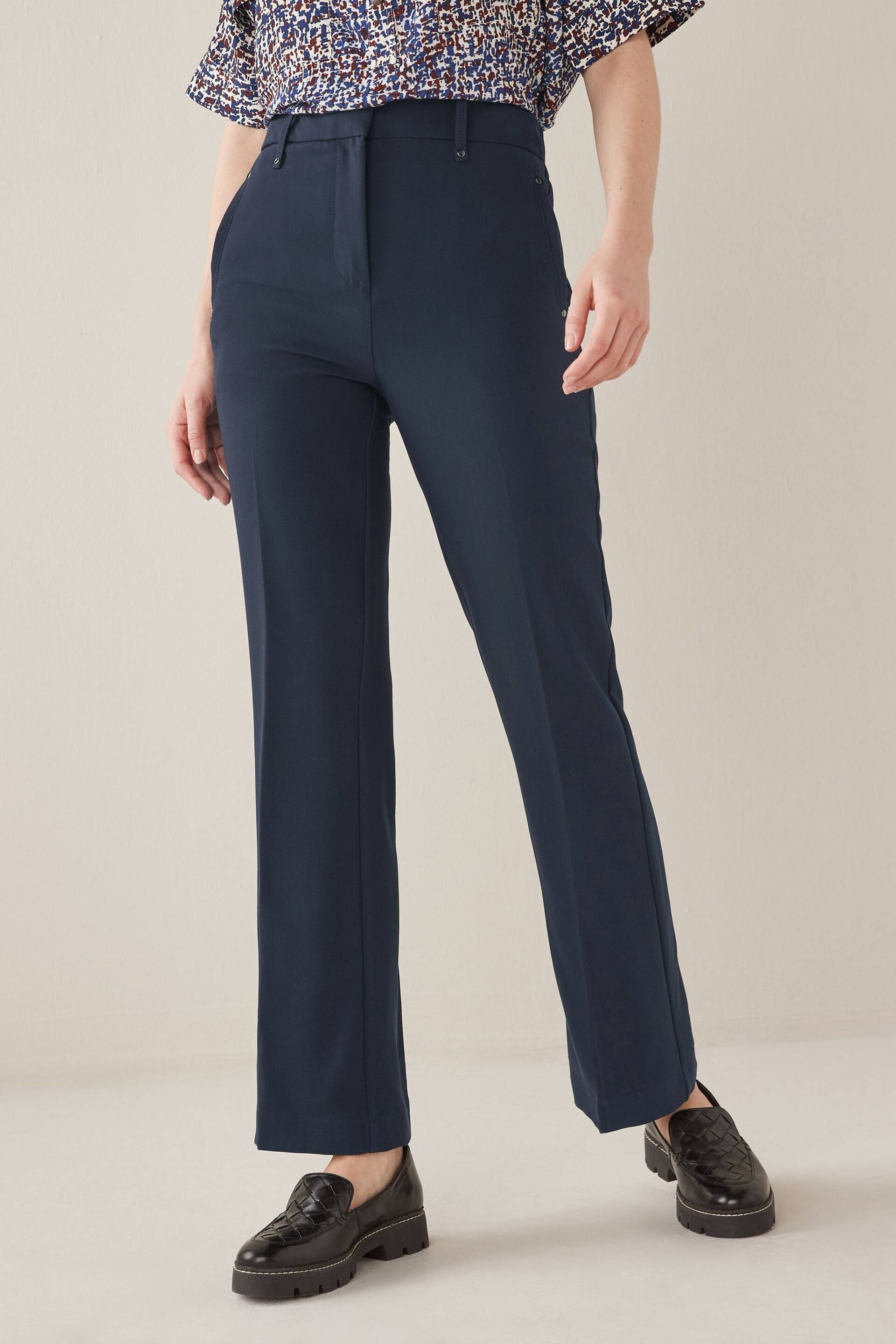 Navy Blue Tailored Elasticated Back Boot Cut Trousers - Image 1 of 5