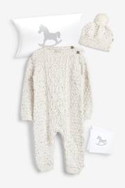The Little Tailor Cable Knit Romper And Hat Baby Gift Set - Image 2 of 9