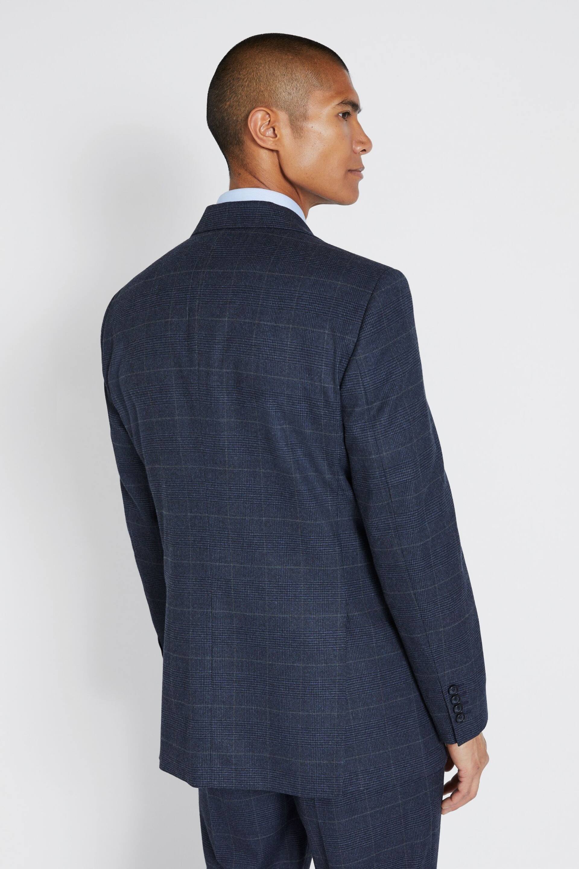 MOSS Regular Fit Blue With Khaki Check Suit: Jacket - Image 2 of 5