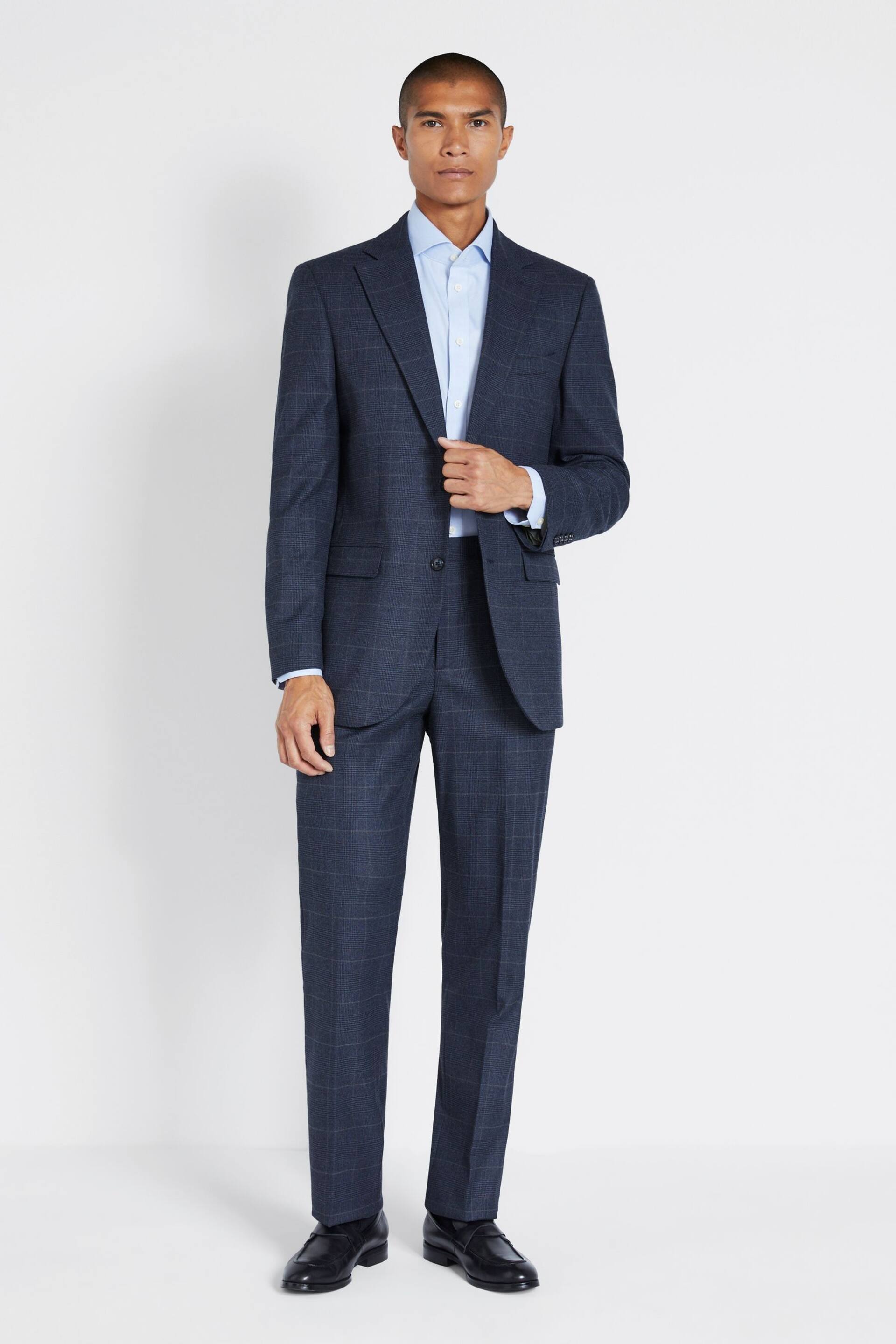 MOSS Regular Fit Blue With Khaki Check Suit: Jacket - Image 4 of 5