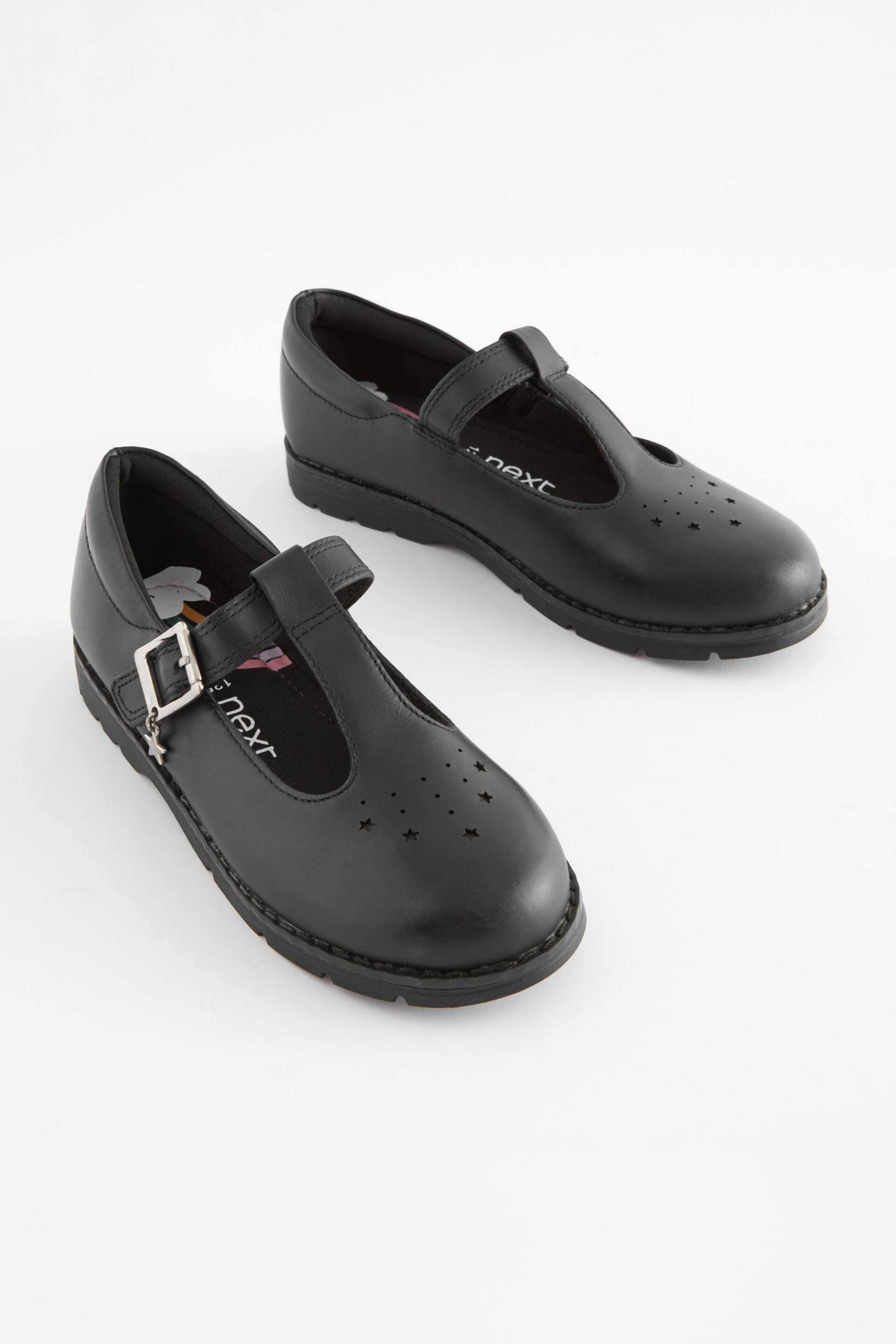 Black Wide Fit (G) Leather Junior T-Bar School Shoes - Image 1 of 5