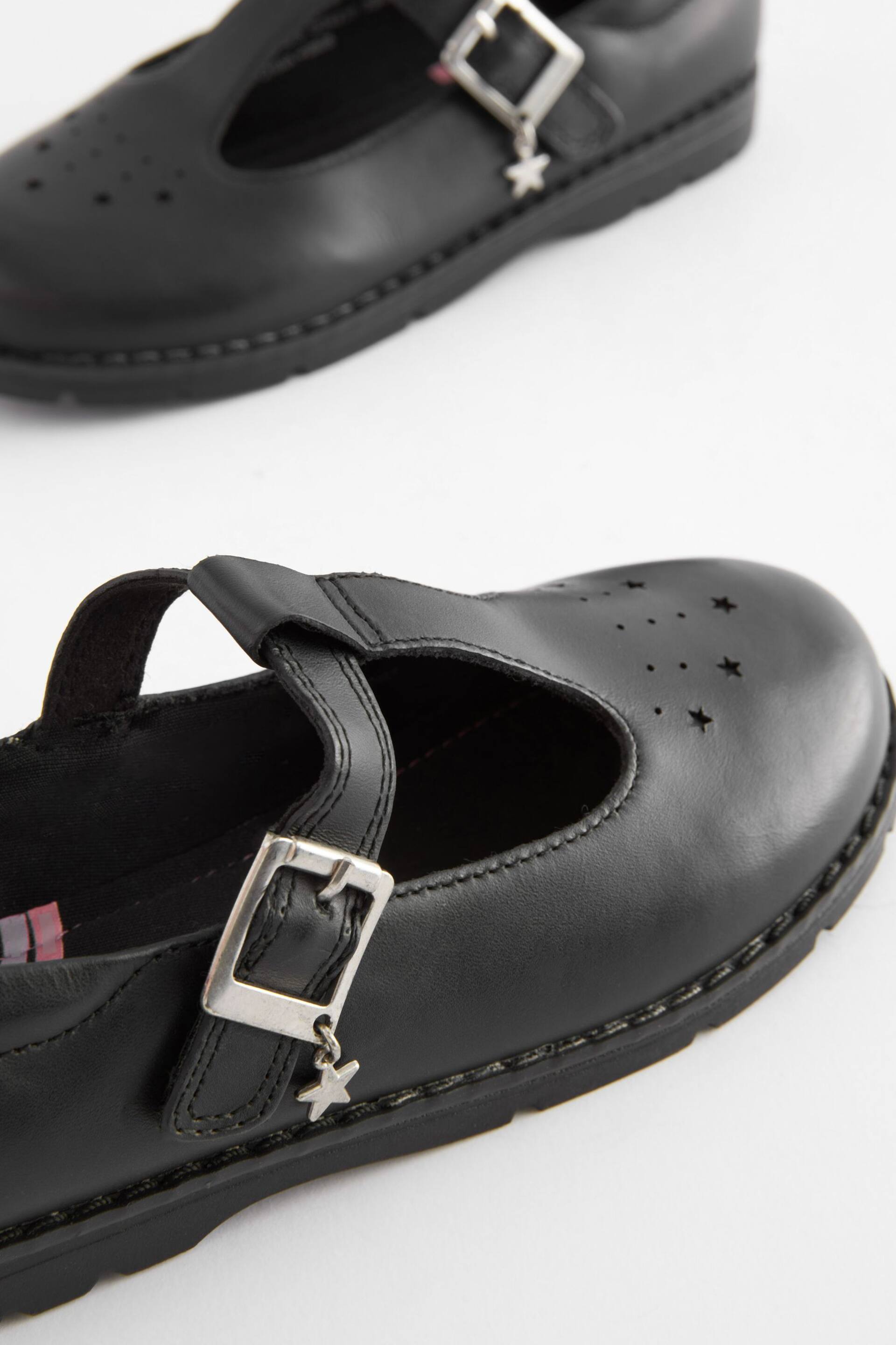 Black Wide Fit (G) Leather Junior T-Bar School Shoes - Image 4 of 5