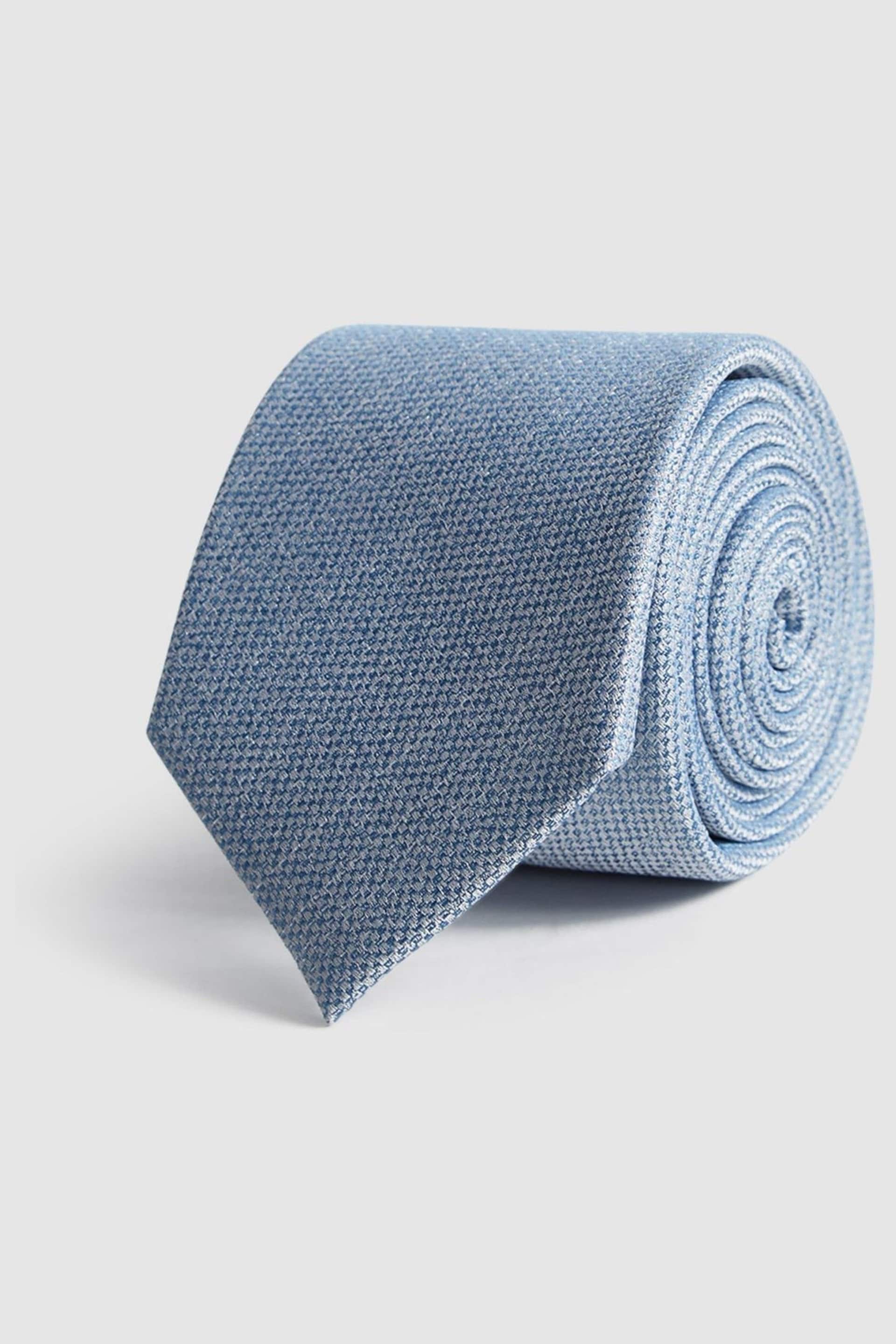 Reiss Airforce Blue Ceremony Textured Silk Tie - Image 1 of 4