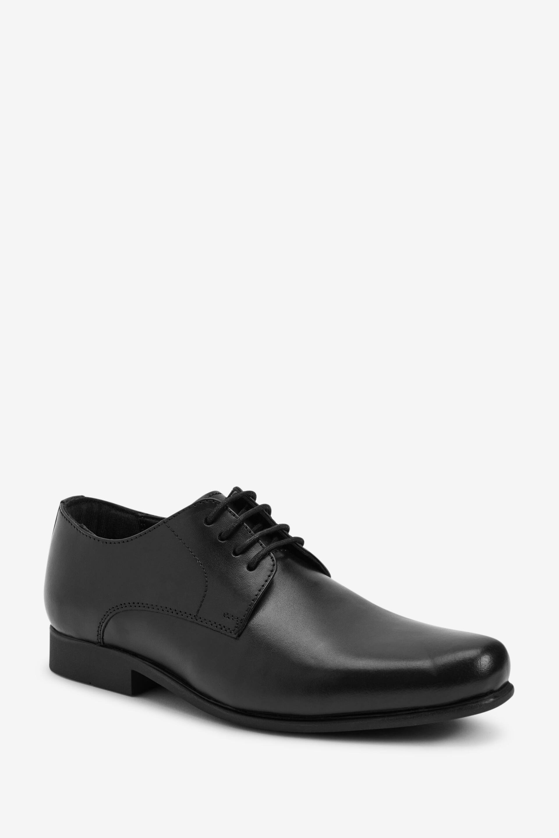Black Wide Fit (G) School Leather Lace Up Shoes - Image 3 of 9