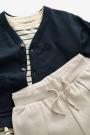 Navy Blue/Stone Brown Jersey Cardigan And Joggers 3 Piece Set (3mths-7yrs) - Image 10 of 12