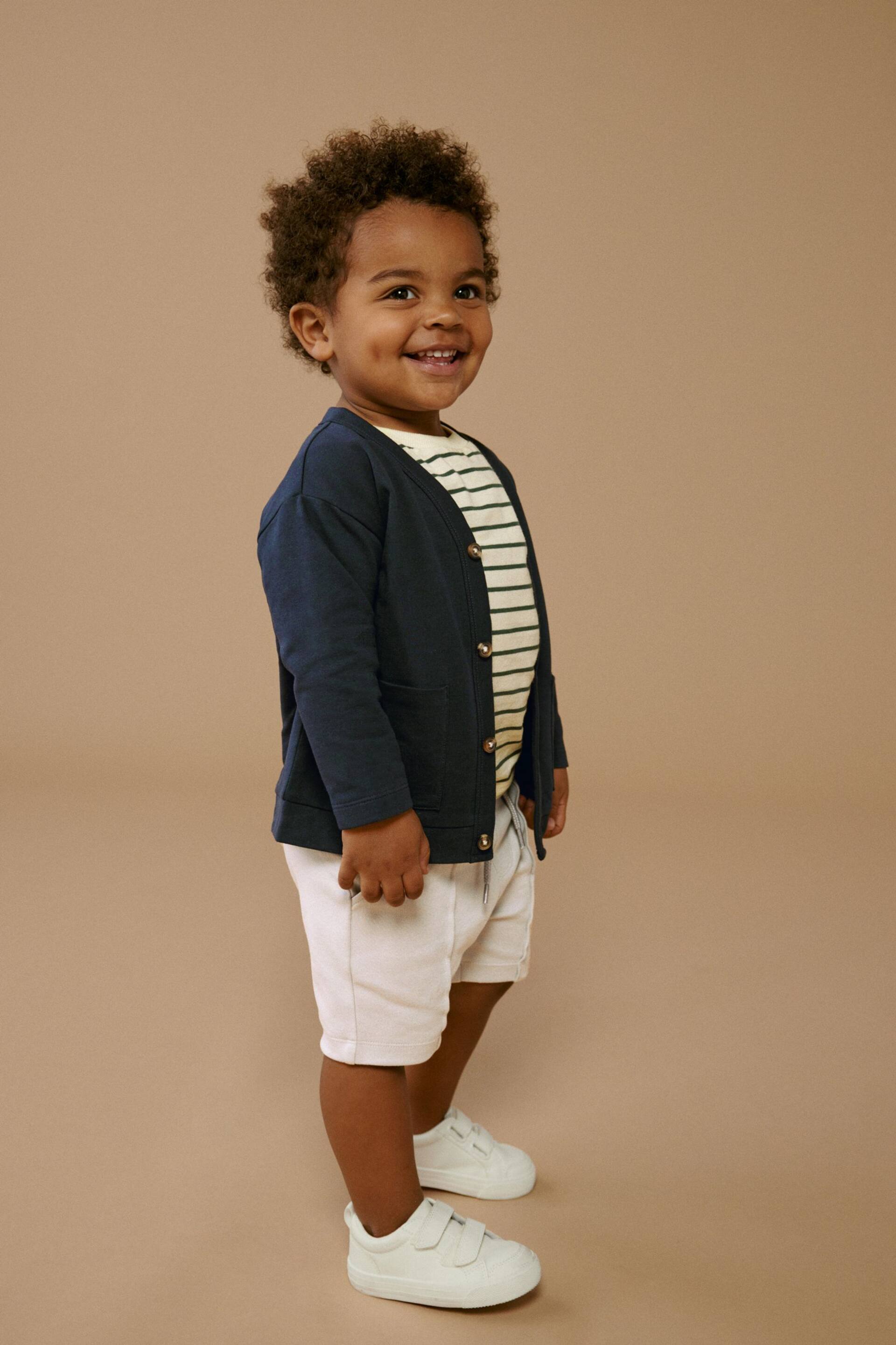 Navy Blue/Stone Brown Jersey Cardigan And Joggers 3 Piece Set (3mths-7yrs) - Image 2 of 12