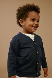 Navy Blue/Stone Brown Jersey Cardigan And Joggers 3 Piece Set (3mths-7yrs) - Image 4 of 12
