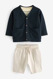 Navy Blue/Stone Brown Jersey Cardigan And Joggers 3 Piece Set (3mths-7yrs) - Image 6 of 12