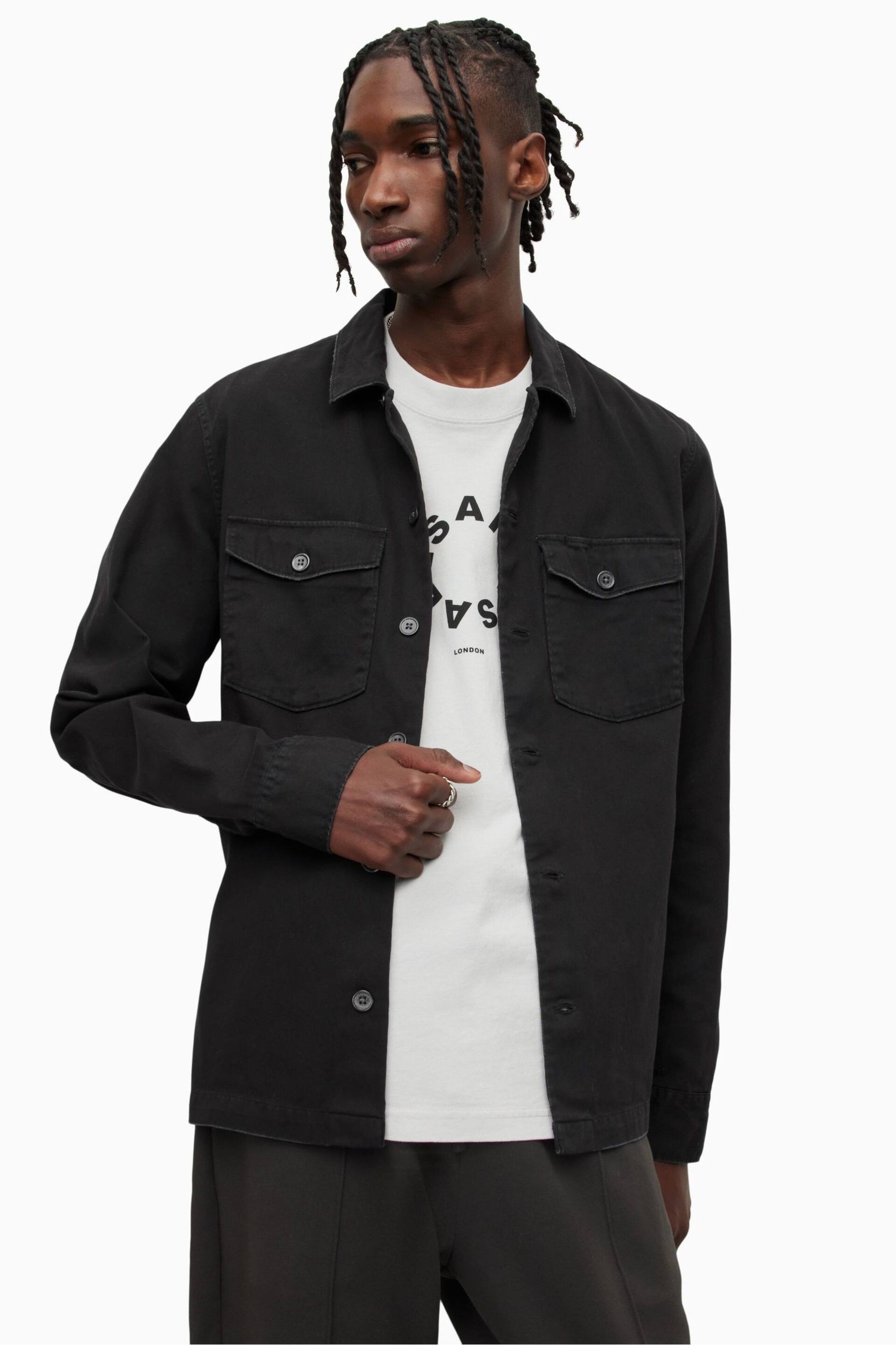 AllSaints Black Spotter Military Shirt - Image 6 of 9