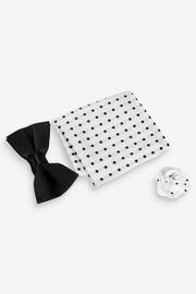 Black/White Spot Bow Tie, Pocket Square And Pin Set - Image 1 of 6