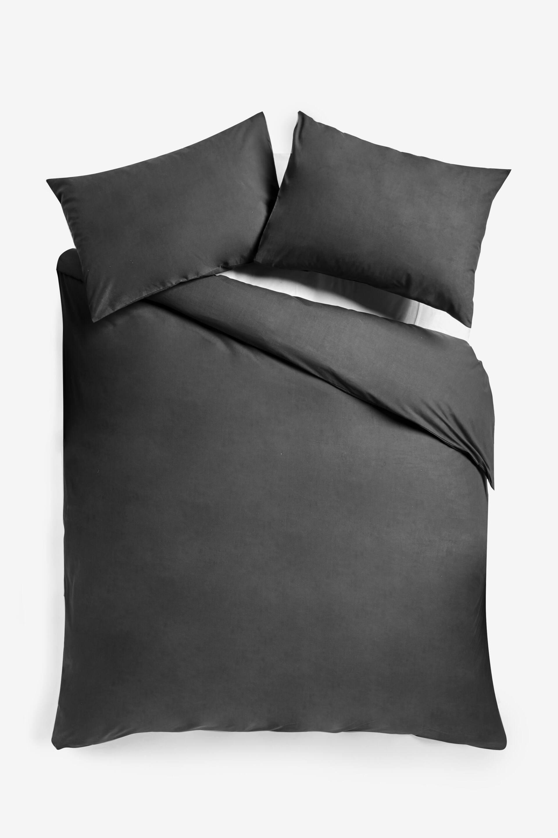 Charcoal Grey Easy Care Polycotton Plain Duvet Cover and Pillowcase Set - Image 4 of 6
