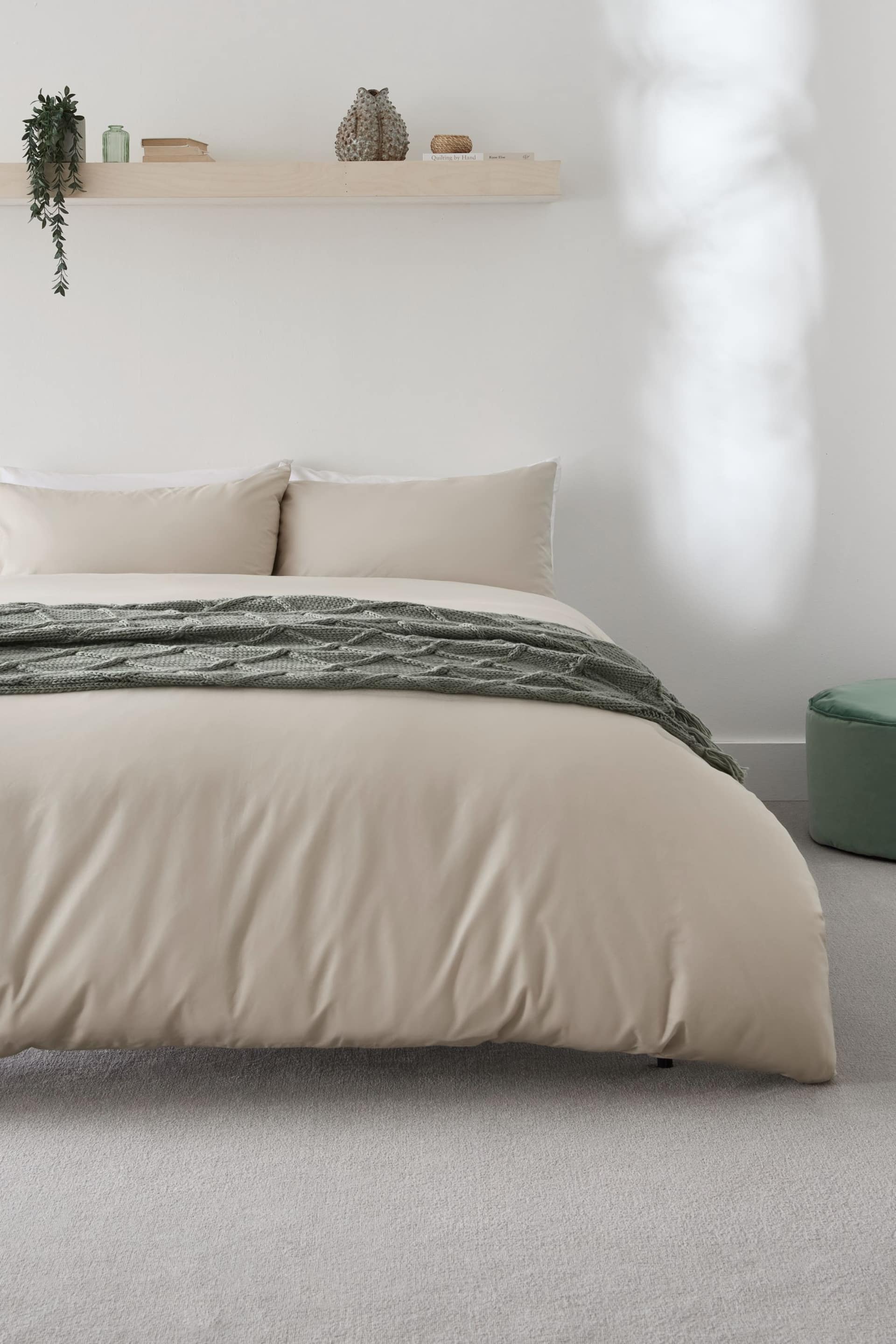 Natural Easy Care Polycotton Plain Duvet Cover and Pillowcase Set - Image 2 of 5