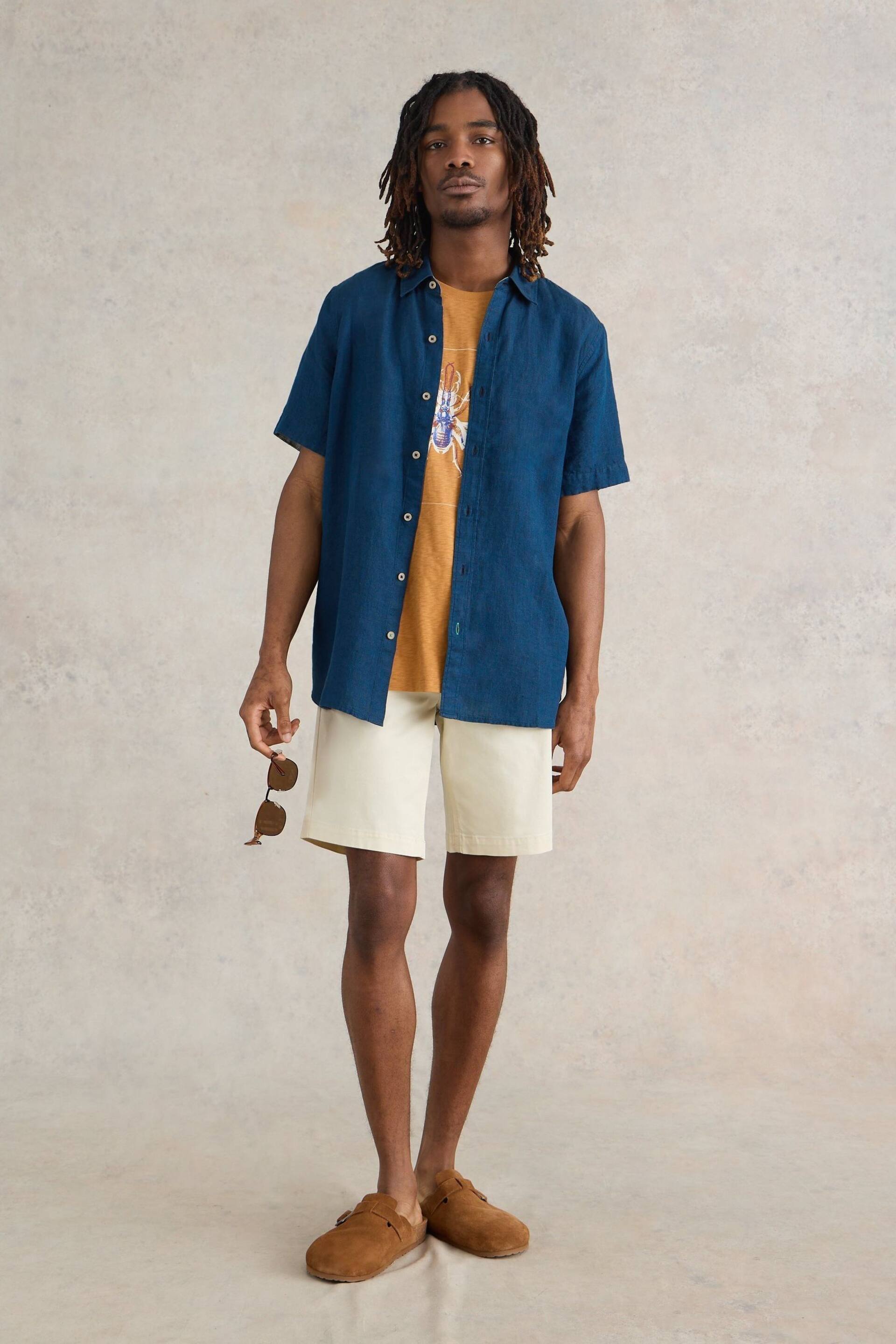 White Stuff Blue Camo Pembroke Short Sleeve Linen Shirt - Image 1 of 6