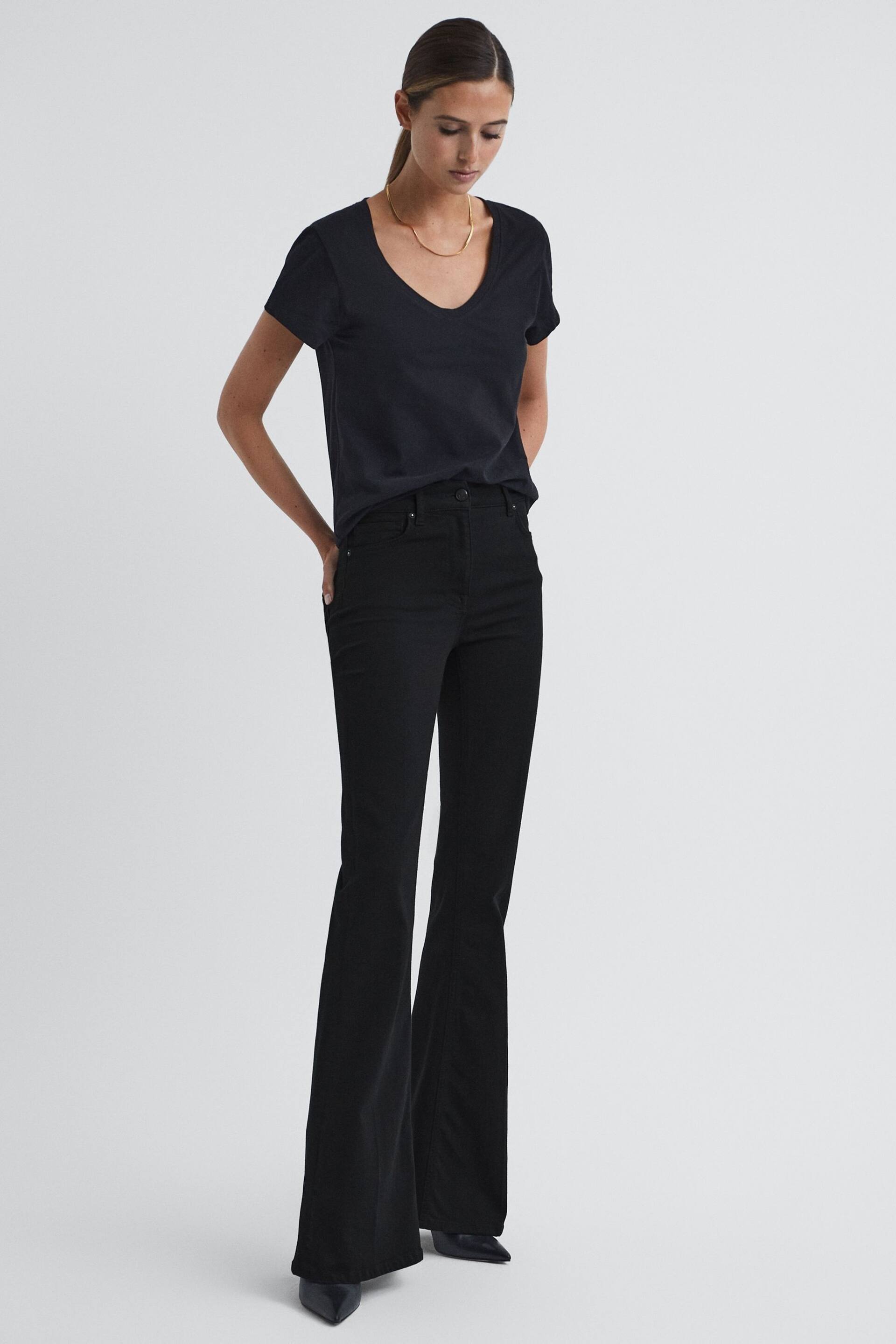 Reiss Black Beau High Rise Skinny Flared Jeans - Image 4 of 5