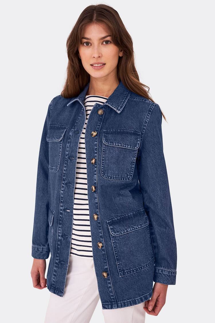 Crew Clothing 100% Cotton Classic Longline Denim Jacket - Image 1 of 4