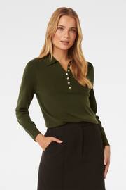 Forever New Green Olive Button Through Polo Jumper - Image 1 of 5