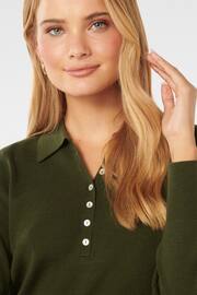 Forever New Green Olive Button Through Polo Jumper - Image 2 of 5