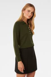 Forever New Green Olive Button Through Polo Jumper - Image 3 of 5