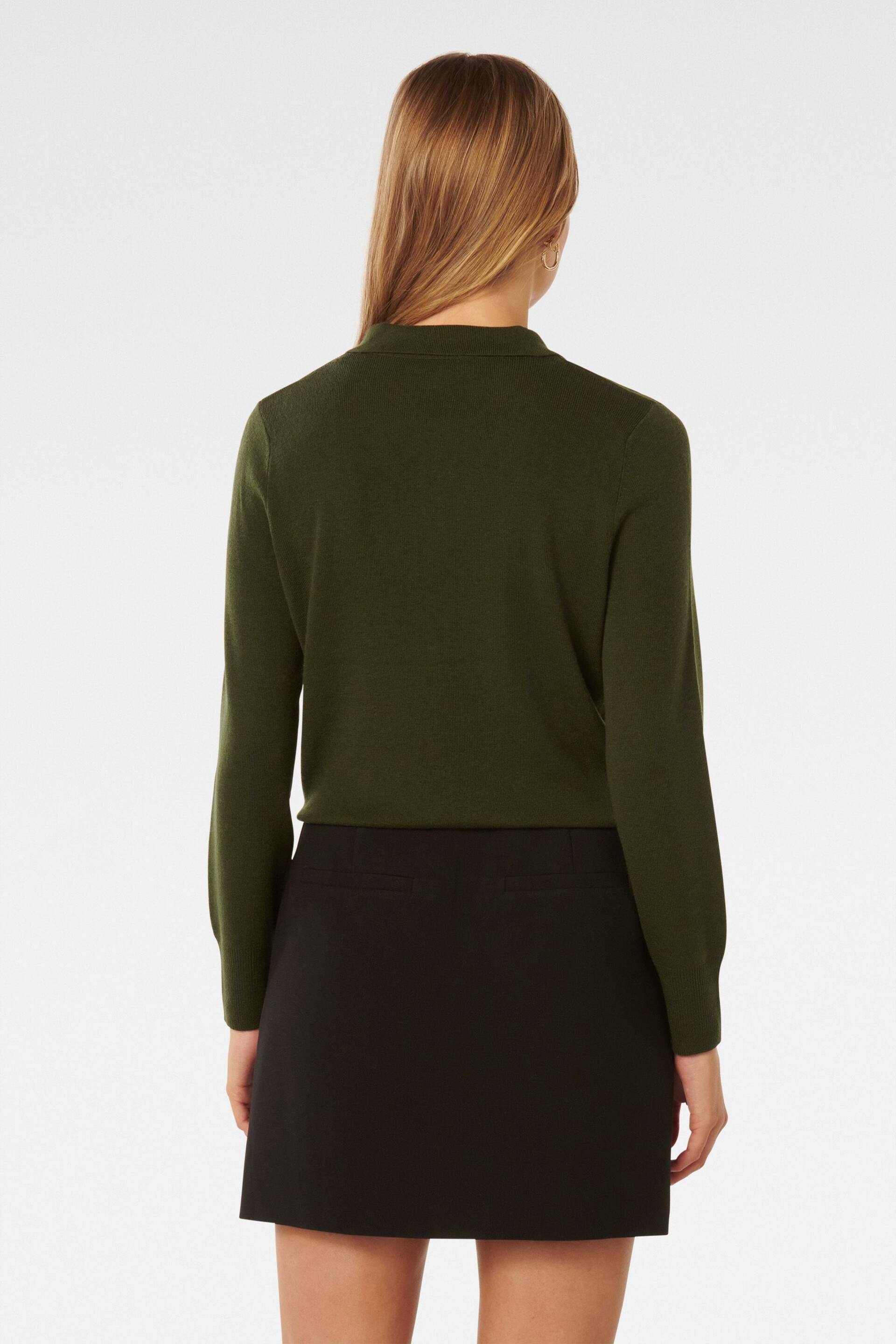 Forever New Green Olive Button Through Polo Jumper - Image 4 of 5