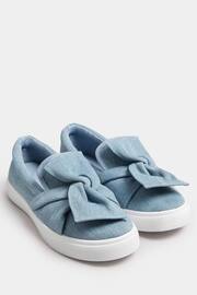 Yours Curve Blue Denim Twisted Bow Slip-On Trainers In Wide E Fit - Image 2 of 4