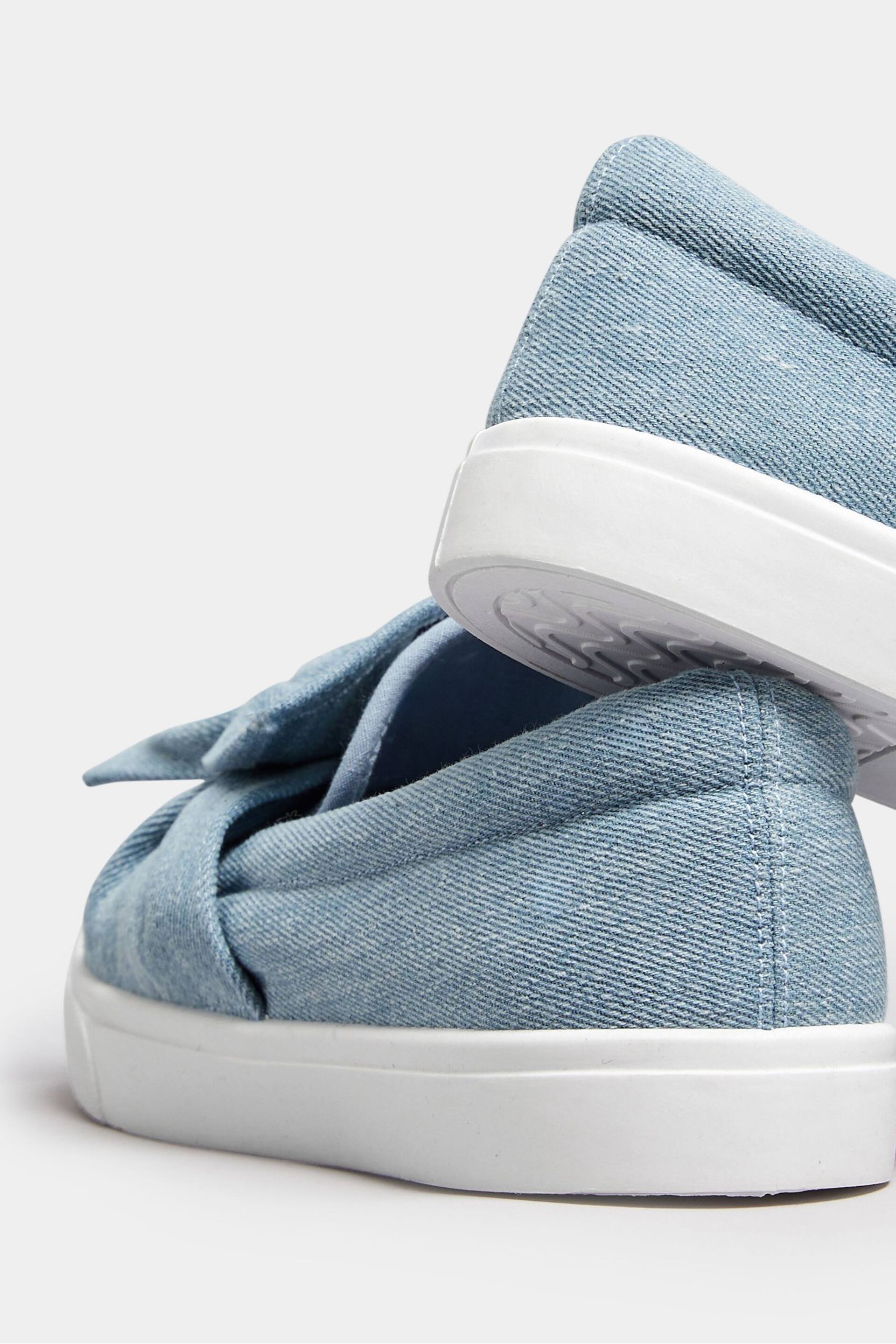 Yours Curve Blue Denim Twisted Bow Slip-On Trainers In Wide E Fit - Image 4 of 4