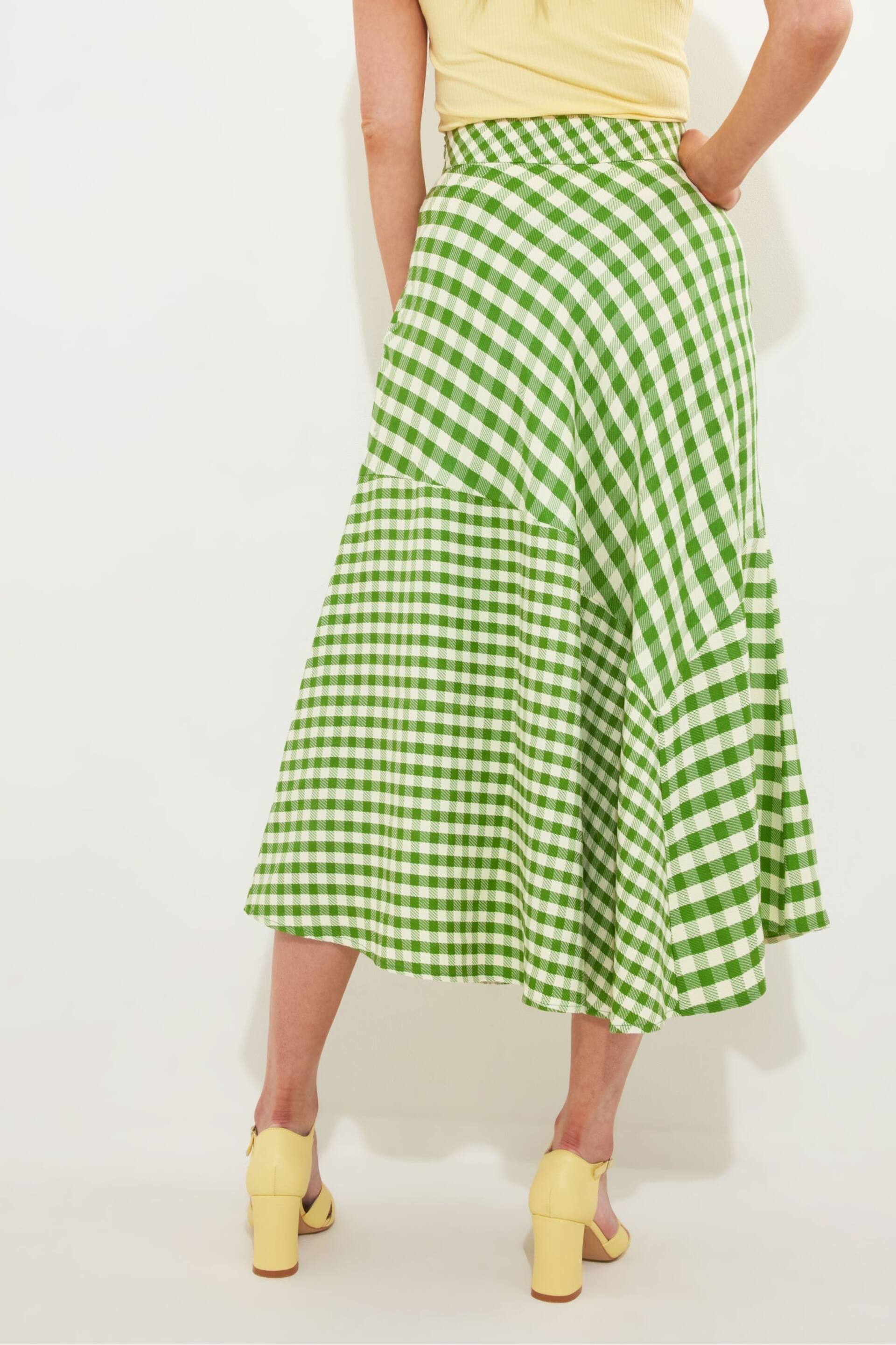 Joe Browns Green Retro Gingham Fit and Flare Full Maxi Skirt - Image 3 of 6